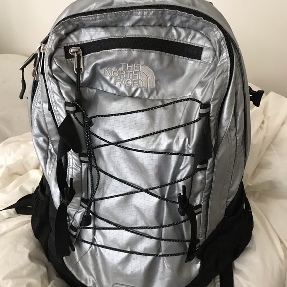 silver north face backpack